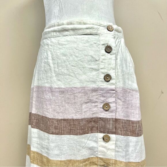 Rachel Zoe linen striped skirt with side buttons Sz M - Picture 6 of 8